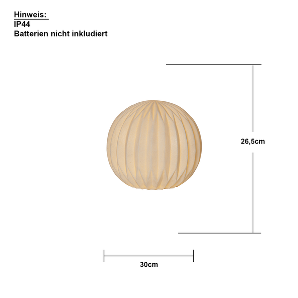 Abbildung einer runden Leuchte mit den Maßen 26,5 cm Höhe und 30 cm Breite.