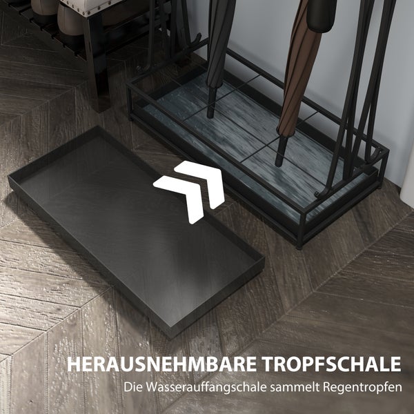 HOMCOM Regenschirmständer Stahl Schirmständer Rechteckiger Schirmhalter mit 24 Haken, 21 Löchern, herausnehmbare Wasserauffangschale für Gehstöcke & Regenschirme 50 x 24 x 68 cm Schwarz