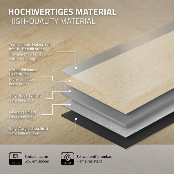 ML-Design Deluxe PVC Bodenbelag, Click Vinyl-Dielen Vinylboden, 61cmx12,8cmx4,2mm, Dicke 4,2mm, 3,12m²/40 Dielen, Fischgrät Eiche natur, Braun, Holzoptik, rutschfest, wasserfest, Belastungsklasse 34