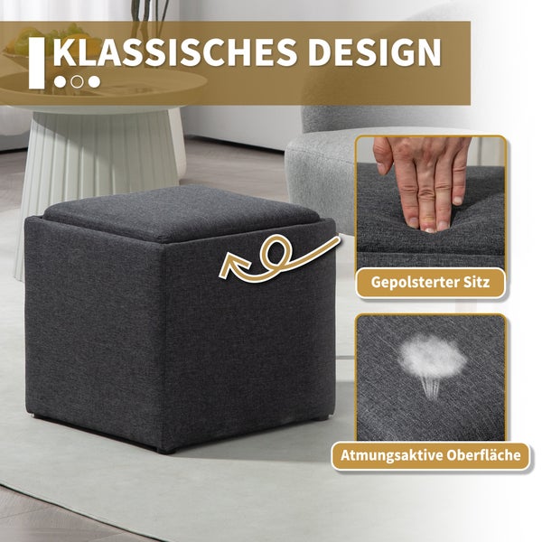 HOMCOM Sitzbank mit Stauraum, Polsterbank mit abnehmbarem Deckel, Bettbank mit Leinenoptik, für Flur Schlafzimmer Wohnzimmer, 42 x 42 x 41 cm Dunkelgrau