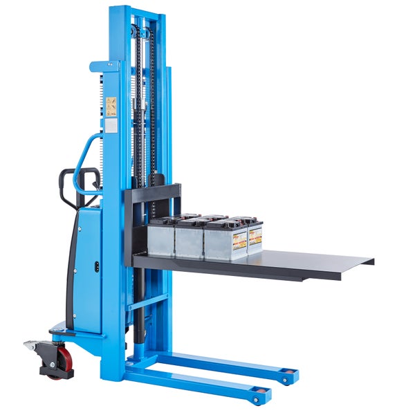 Elektro-Hochhubwagen mit Batterie auf einer Plattform