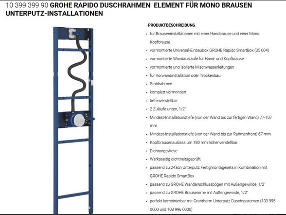 Grohe Rapido Duschrahmen Element für Unterputzinstallationen