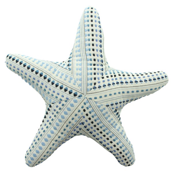 Dekokissen in Seesternform mit blauem und schwarzem geometrischem Muster aus Stoff.