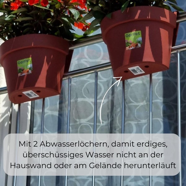 Geländertopf Balkon mit Wasserspeicher Blumentopf Zaun Blumenkasten Geländer Geländerkasten Balkontopf Balkonkasten Terracotta