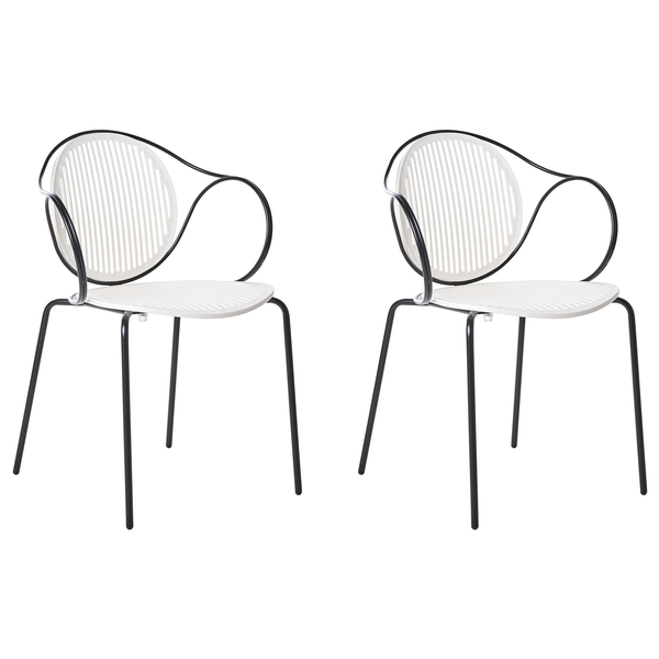 Zwei Armlehnstühle aus Kunststoff und Metall