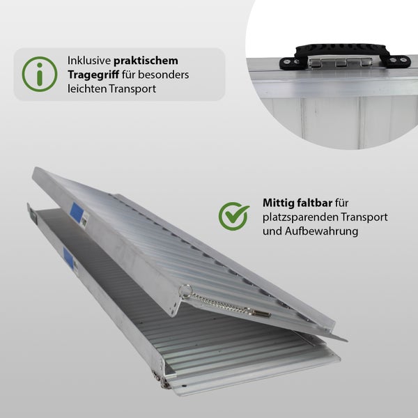 Faltbare Rampe mit Tragegriff für einfachen Transport und platzsparende Aufbewahrung