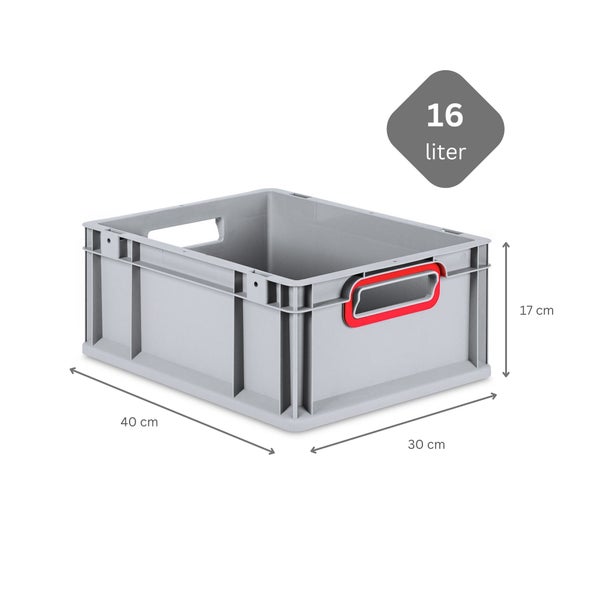 PROREGAL Spar Set 10x Eurobox Nextgen Color HxBxT 17 x 30 x 40 cm 16 Liter  Griffe Rot Offen Glatter Boden Eurobehälter Transportbox