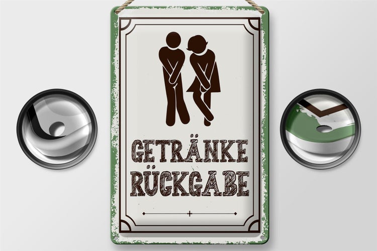 Blechschild Spruch 20x30cm Getränke Rückgabe grün