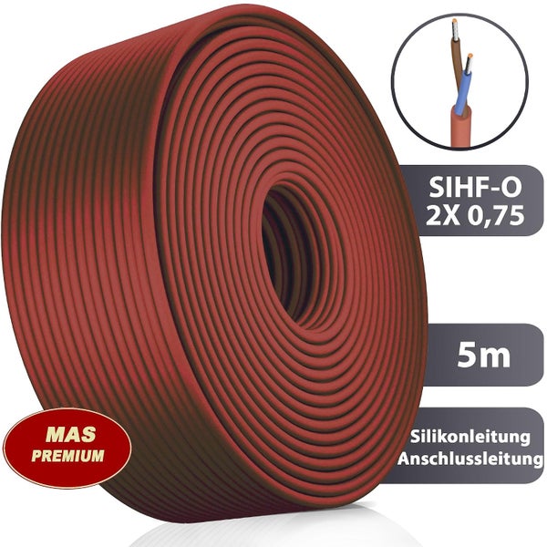 Silikonleitung SIHF-O 2 mal 0,75 Quadratmillimeter, 5 Meter Rolle, hitzebeständige Anschlussleitung