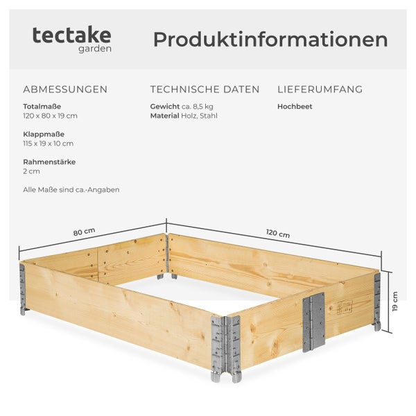 Hochbeet tectake  120 x 80 x 19 cm aus Holz holzdekor