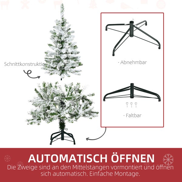 HOMCOM Künstlicher Weihnachtsbaum, 120 cm Kunstkiefer mit Kunstschnee, mit 200 Astspitzen faltbar Standfuß, für Weihnachtsfest, Indoor, Grün+Weiß