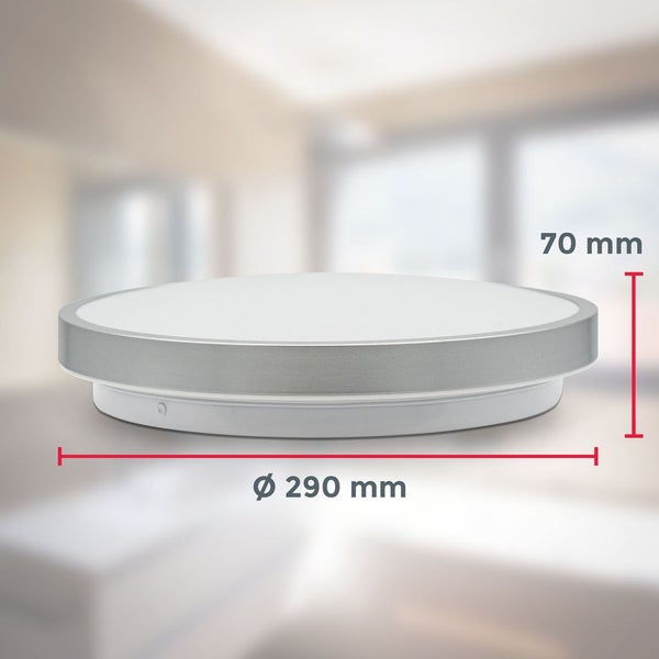 Deckenlampe Ø29 cm - 12W, 1200lm, LED, IP44, neutralweiß, silberfarbig
