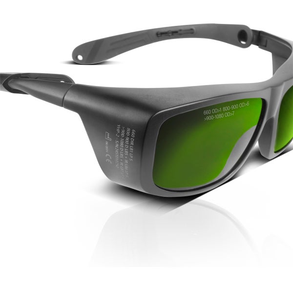 Laserschutzbrille mit grünen Gläsern für den Einsatz im Hornbach Webshop.