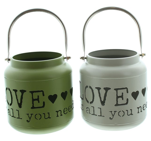 FRANK FLECHTWAREN | Windlicht Love, 2er Set, METALL, Ø 12 x 13 cm, ohne Kerzen