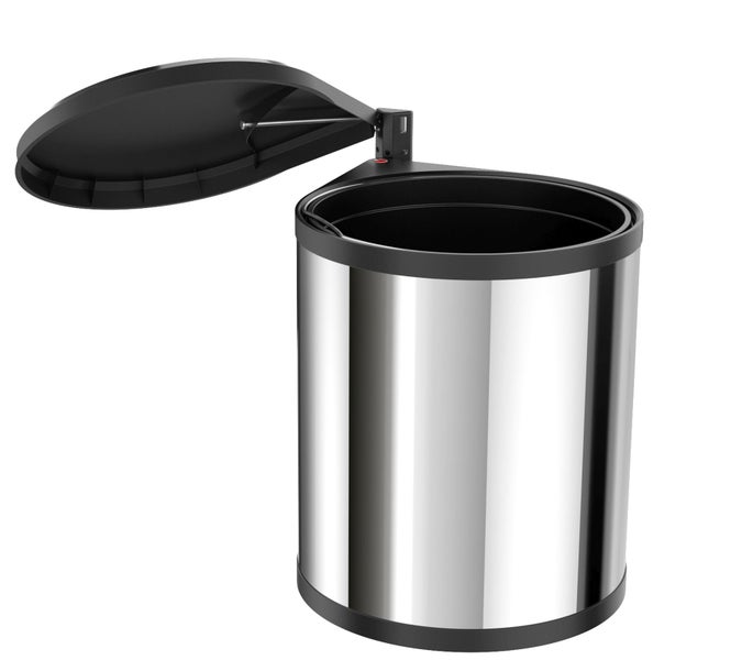 Treteimer aus Edelstahl mit offenem Deckel