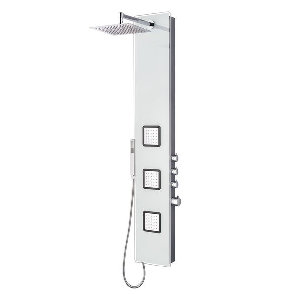 Duschpaneel aus Glas mit Thermostat in Weiss mit XXL Regendusche