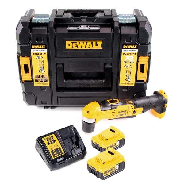 DeWALT Akku-Winkelbohrmaschine 18 Volt mit zwei 5 Amperestunden Lithium-Ionen Akkus, Ladegerät und TSTAK Koffer.