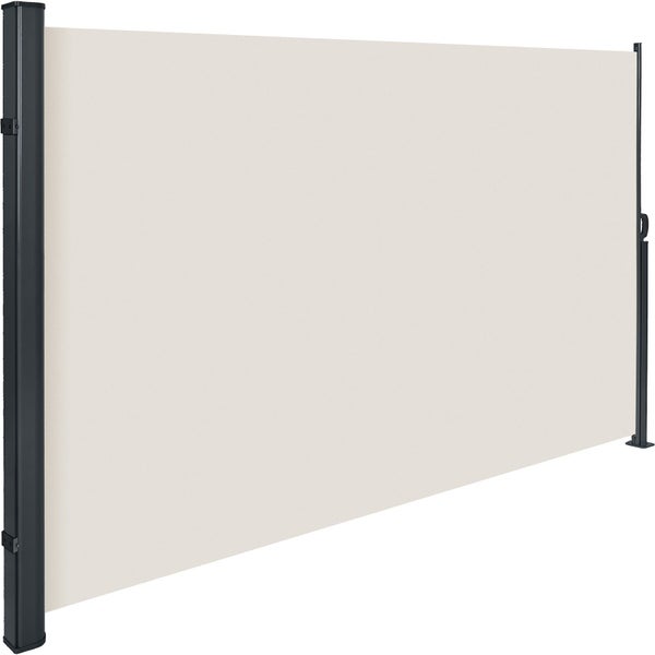 Ausziehbare Seitenmarkise für Sichtschutz und Windschutz auf Terrasse oder Balkon mit Metallpfosten und Polyestergewebe.