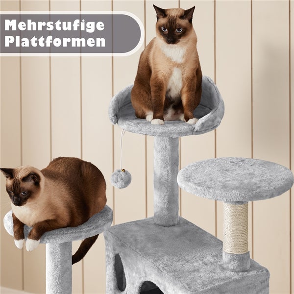 Mehrstöckiger Katzenkratzbaum mit zwei Siamkatzen