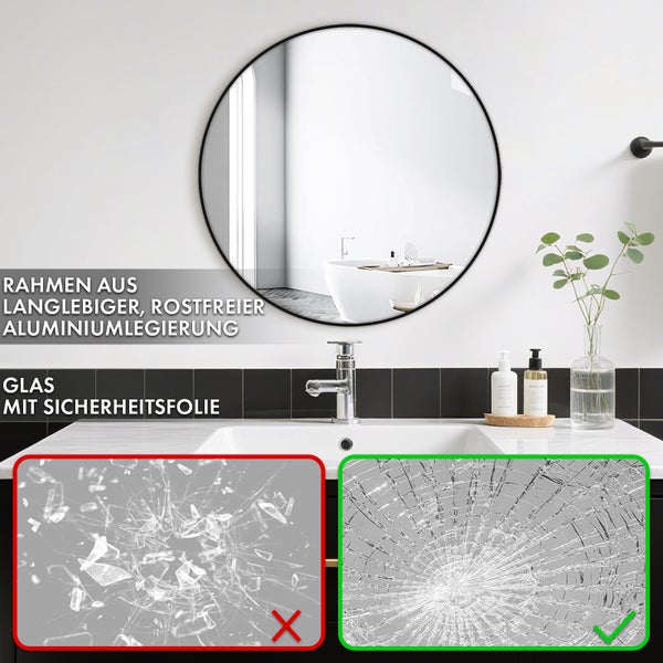 Floordirekt Wandspiegel Bella Runder Spiegel Aluminiumlegierung Schwarz Ø 50 cm