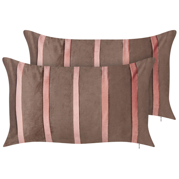 Dekokissen 2er Set CRODYLINE Samtstoff 35 x 60 cm Braun Streifenmuster
