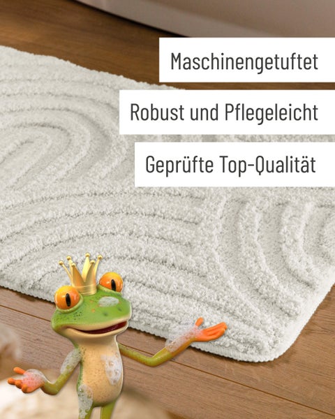 Maschinengetuftete Badematte mit Wellenstruktur, robust, pflegeleicht und in geprüfter Top-Qualität.
