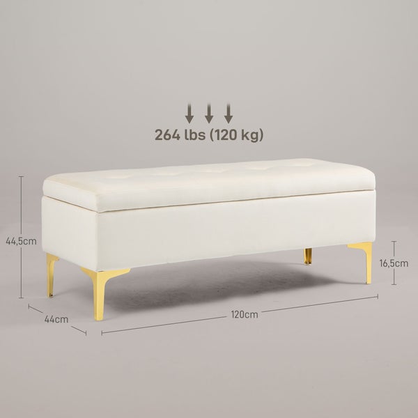 HOMCOM Sitzbank mit Stauraum, für Wohnzimmer, Schlafzimmer, Flur, 120 x 44 x 44,5 cm, Samt, Metall, Beige