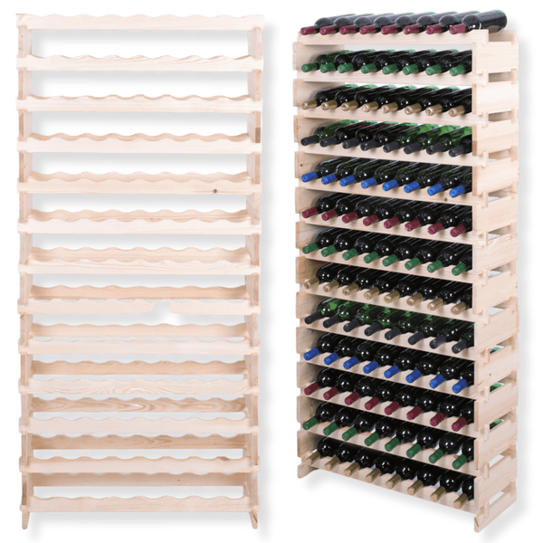 Weinregal VINOTECA FLEX PRO HxBxT 177x84x28cm 104 Flaschen auf 13 Ebenen Massives Kiefernholz Natur unbehandelt