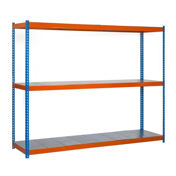 PROREGAL Schwerlastregal Metal Beast Three HxBxT 150 x 120 x 45 cm 3 Ebenen Fachlast 600 kg Blau-Orange