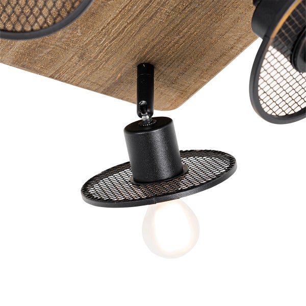 Deckenleuchte mit Metallschirmen und Holzplatte