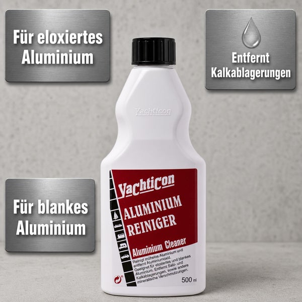 Yachticon Aluminium Reiniger 500 Milliliter Flasche zur Reinigung von eloxiertem und blankem Aluminium sowie zur Entfernung von Kalkablagerungen