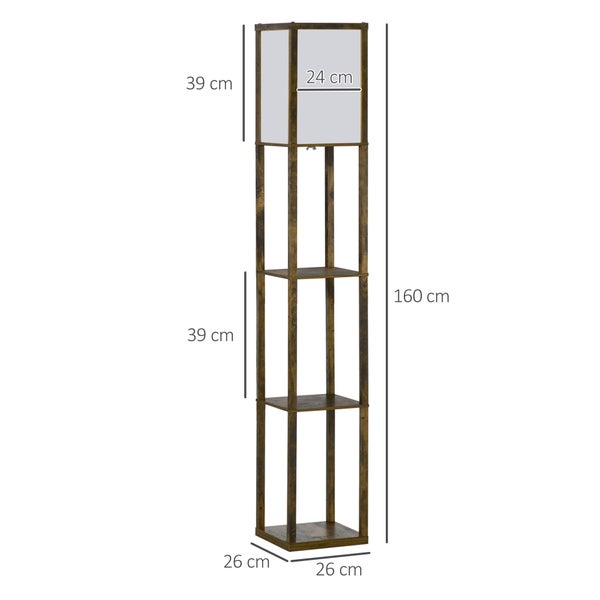 Stehlampe mit Regal und einer Höhe von 160 cm.