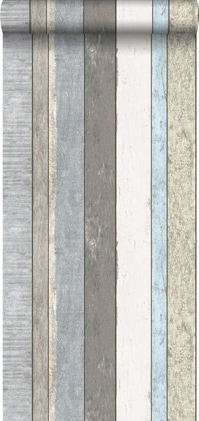 Walls4You Tapete Holz-optik Grau, Blau und Beige - 53 cm x 10,05 m - 935286