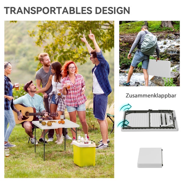 Outsunny Picknicktisch, Klappbarer Campingtisch, Höhenverstellbar Klapptisch, für Gartenpartys, Camping, Grillen, Kunststoff, Metall, Weiß