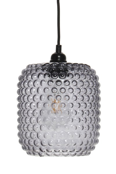 Hängeleuchte mit rundem Glasschirm und Blasenmuster
