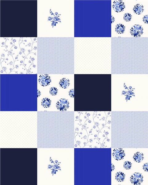 ESTAhome XL-Tapete Patchwork Indigoblau - 20 behangtegels van 53 x 53 cm - 155711