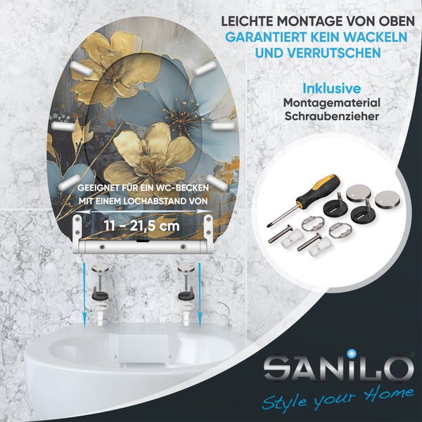 Toilettensitz mit Blumenmuster, inklusive Montagematerial und Schraubenzieher