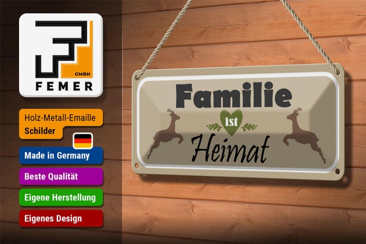 Blechschild Spruch 27x10cm Familie ist Heimat Rehe