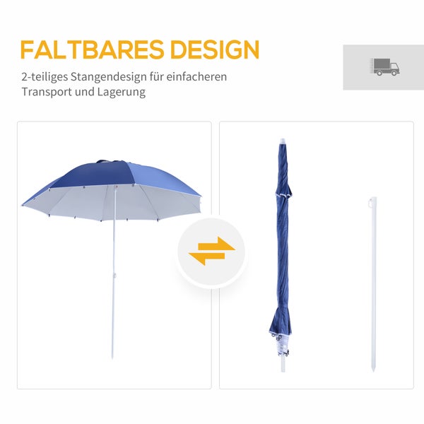 Outsunny 2 in 1 Sonnenschirm, Φ210xH222cm, Metall, Polyester mit Silberbeschichtung, Blau