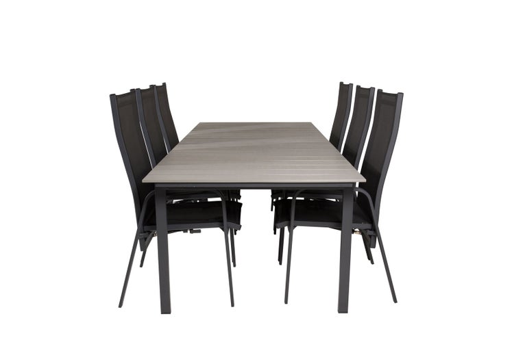 Levels Gartenset Tisch 100x229/310cm und 6 Stühle Copacabana schwarz, grau. 100 X 229 X 75 cm