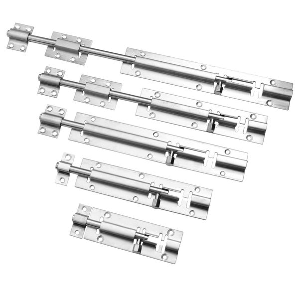 Set aus fünf Riegeln in verschiedenen Längen aus Edelstahl für Türen und Tore.