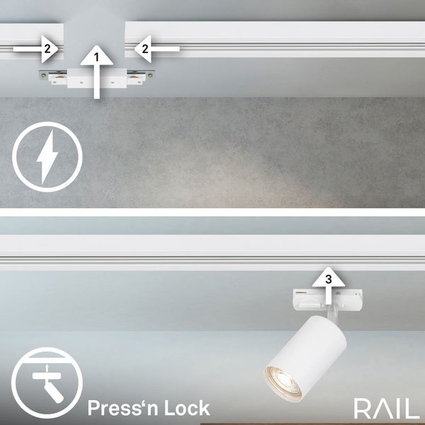 Briloner Rail Schienensystem, Komplettset, 6x GU10 Spots, Schwenkbar, Drehbar, Weiß, 3 m