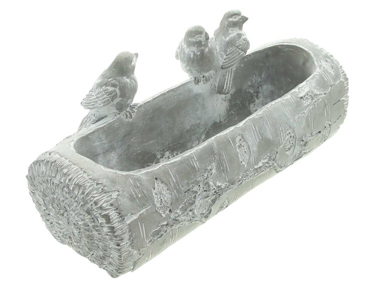 FRANK FLECHTWAREN | Vogeltränke Baumstamm, ZEMENT, 25,5 x 11 x 11,5 cm
