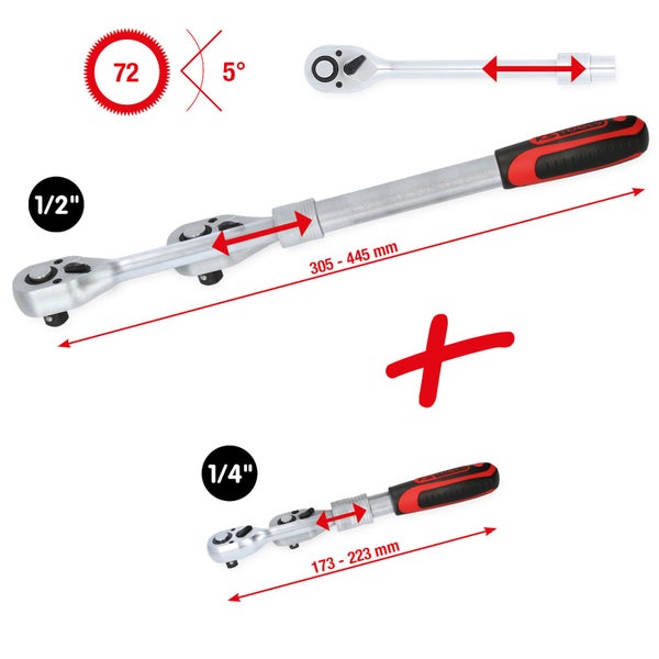 KS TOOLS 1/4 + 1/2 Teleskop-Umschaltknarren-Satz 2tlg. - 914.1412