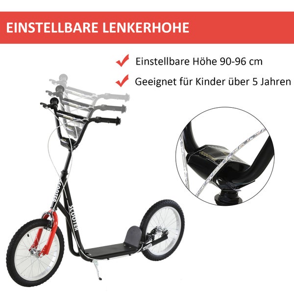 HOMCOM Kinderroller, 139L x 58B x 90-96H cm, Stahl, Aluminium, Gummi, Schwarz