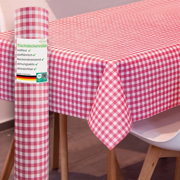 Sensalux Tischdeckenrolle 25m lang aus stoffähnlichem Vlies, 1m  x 25 m Karomuster, Weiß-Rot