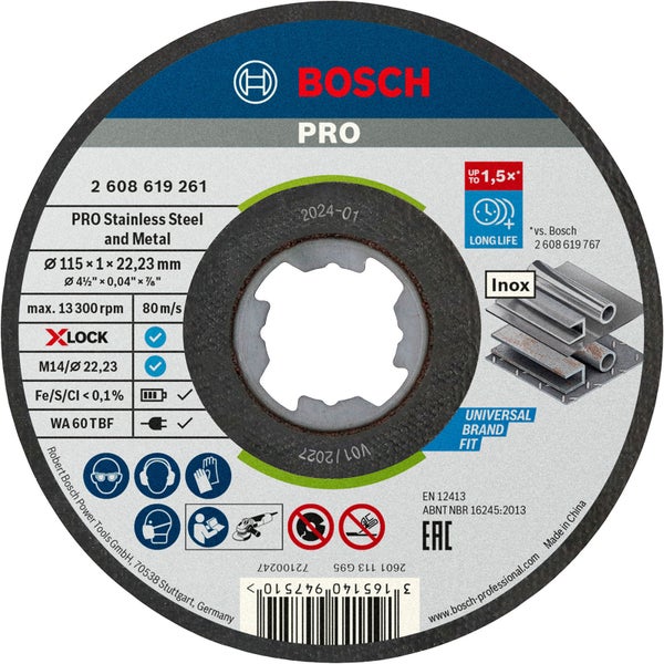 Bosch PRO Stainless Steel and Metal X-Lock Trennscheibe 115 x 1 x 22,23 mm - 2608619261