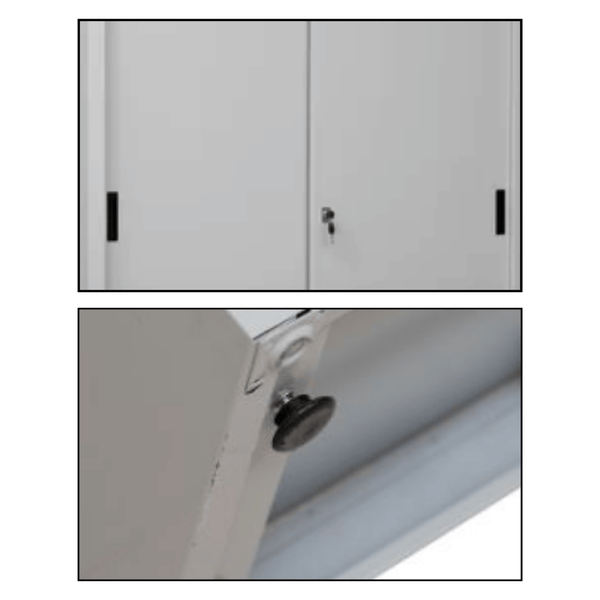 PROREGAL Schiebetürenschrank Mammut 5 Ordnerhöhen Metalltüren HxBxT 195 x 120 x 45 cm Grau