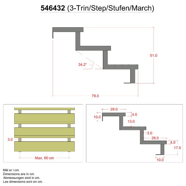 2er Set Stahl Treppenwange 3 Stufen - Option für Setzstufen-Höhe 51cm