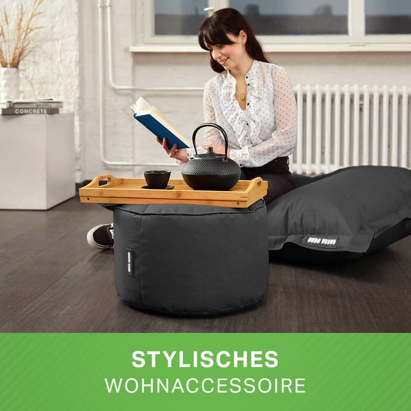 Green Bean Sitzsack-Hocker 45x25cm mit EPS-Perlen Füllung - Fußhocker Fußkissen Sitz-Pouf für Sitzsäcke - Bodenkissen für Kinder und Erwachsene - Fußablage Sitzkissen Sitzhocker Schwarz